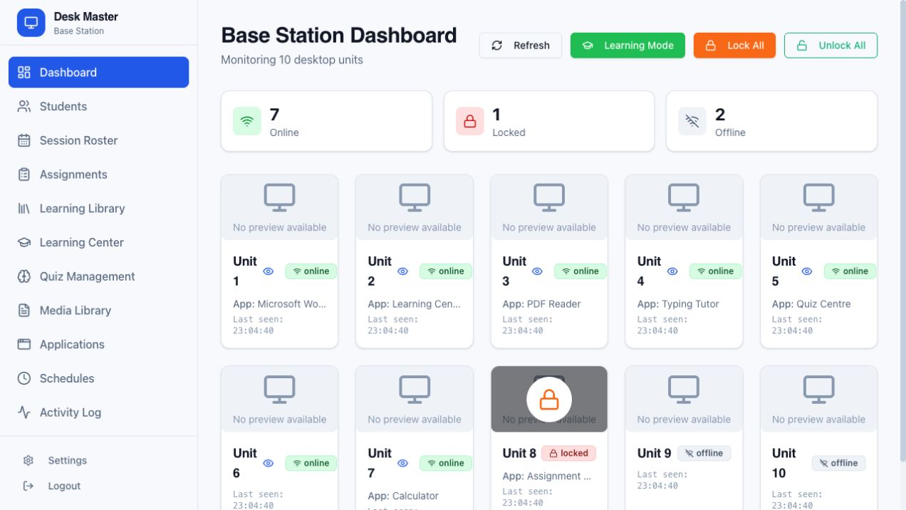 Teacher Base Station Dashboard monitoring 10 classroom computers